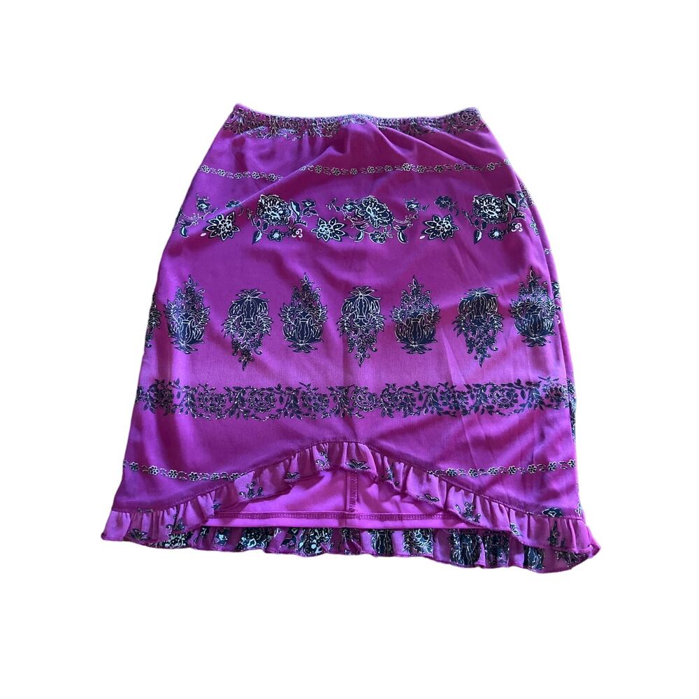Trixxi Vintage Knit Skirt Raspberry Print Woman Size Small Ruffle Elastic Waist